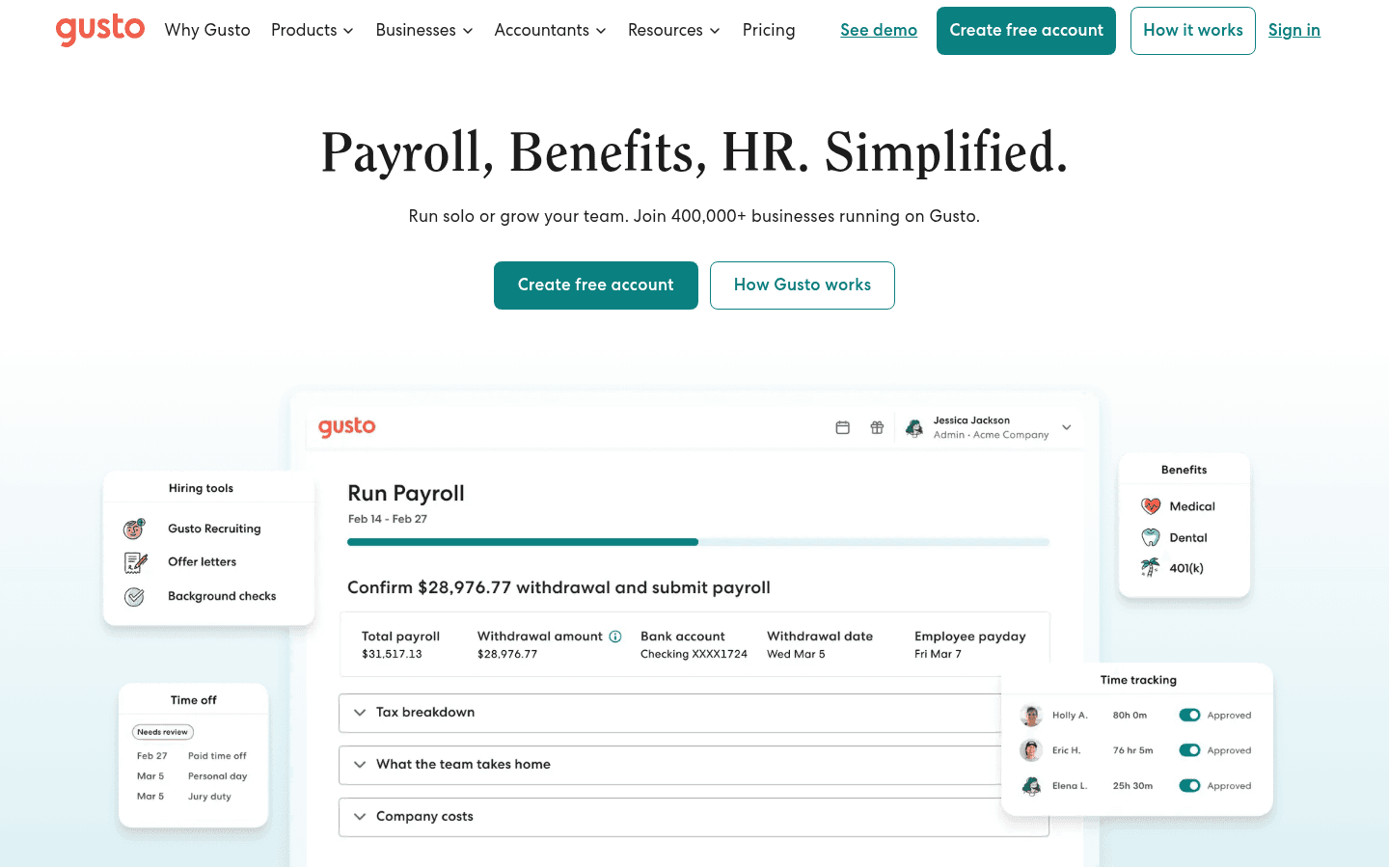 Gusto homepage screenshot