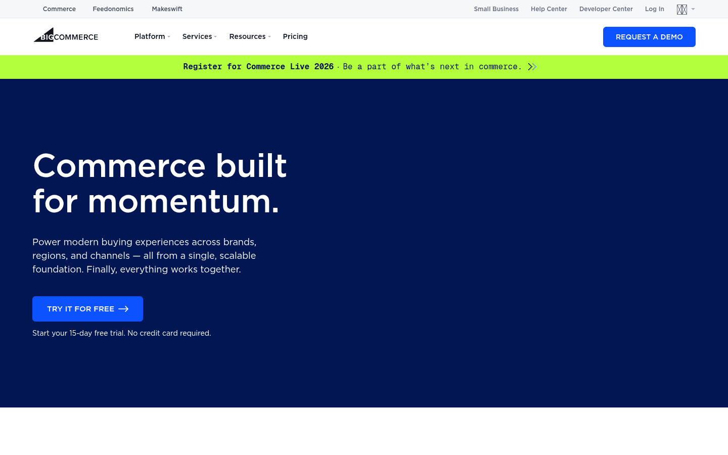 BigCommerce homepage screenshot