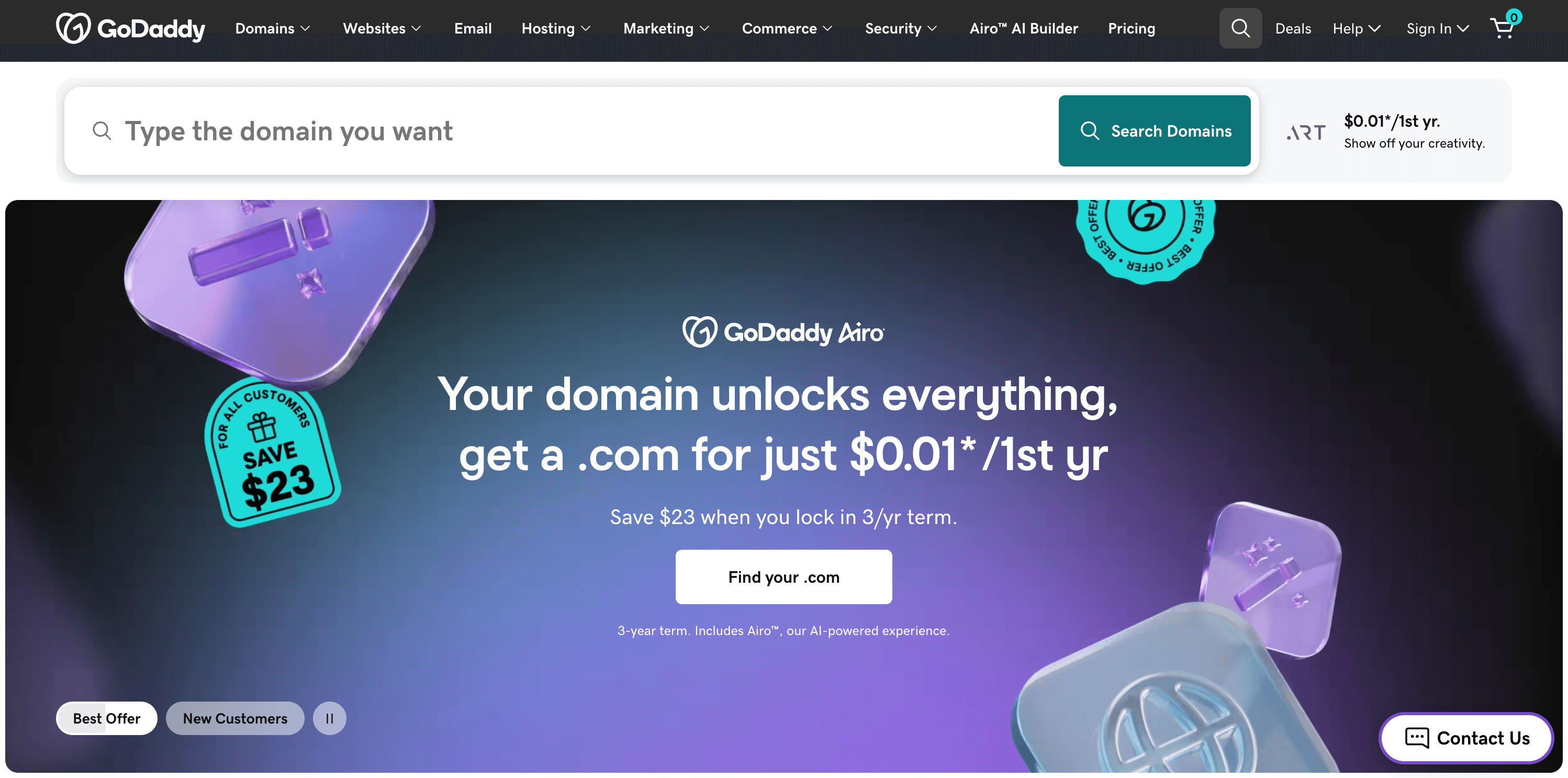 GoDaddy homepage screenshot