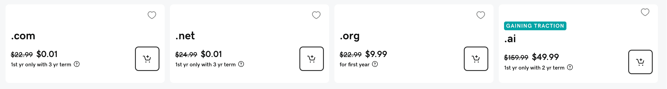 GoDaddy pricing page screenshot