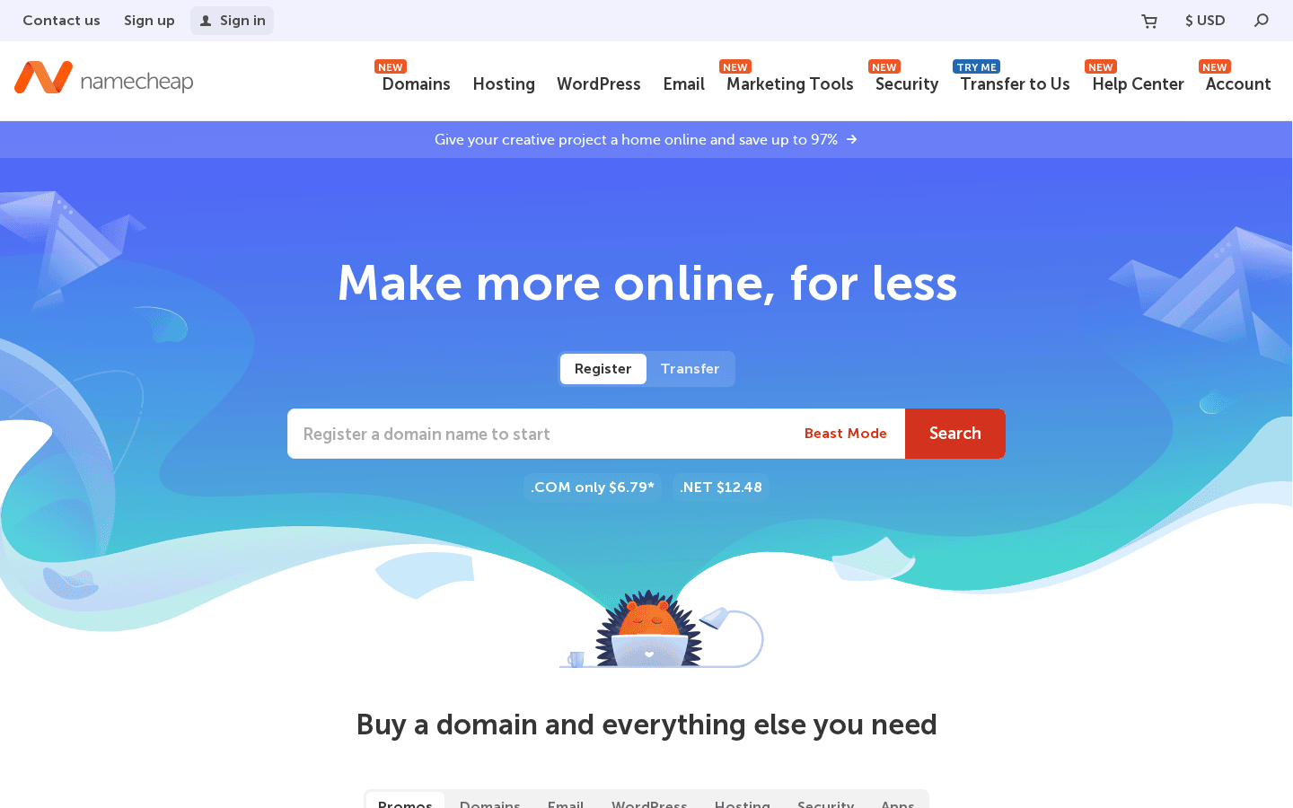 Namecheap homepage screenshot