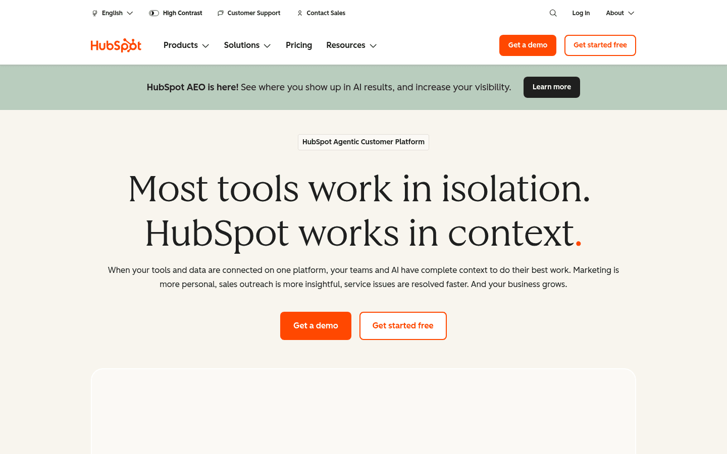 HubSpot homepage screenshot