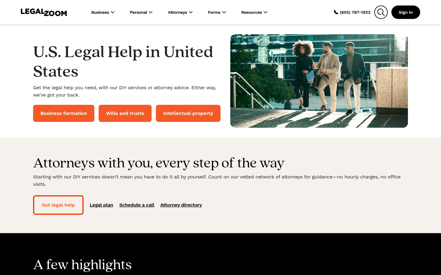 LegalZoom homepage screenshot