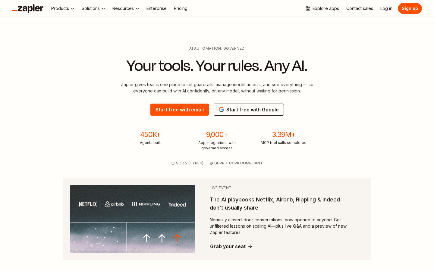 Zapier homepage screenshot