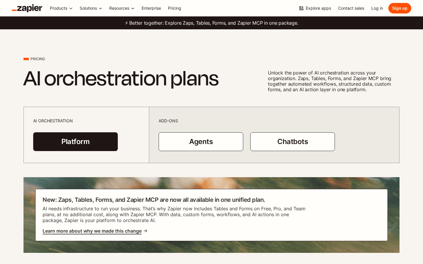 Zapier pricing page screenshot