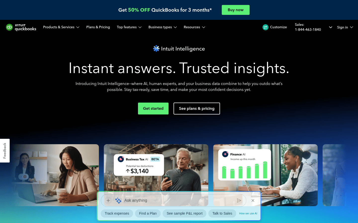 QuickBooks homepage screenshot