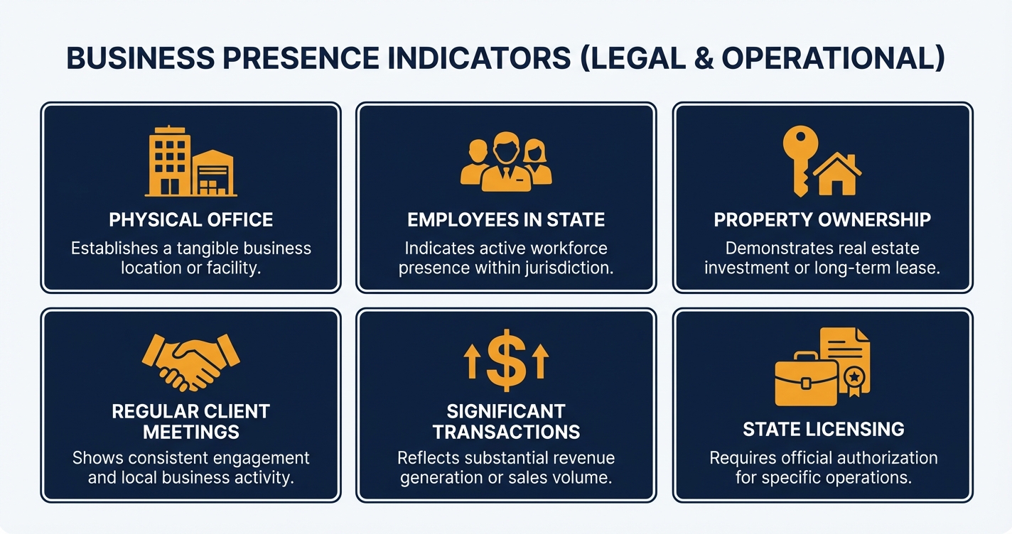 Grid showing six common triggers that require foreign LLC registration