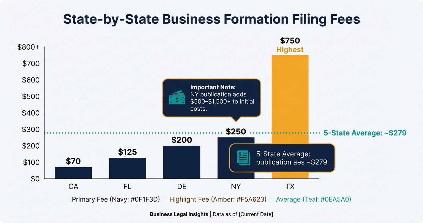 Bar chart comparing foreign LLC registration fees across five major states