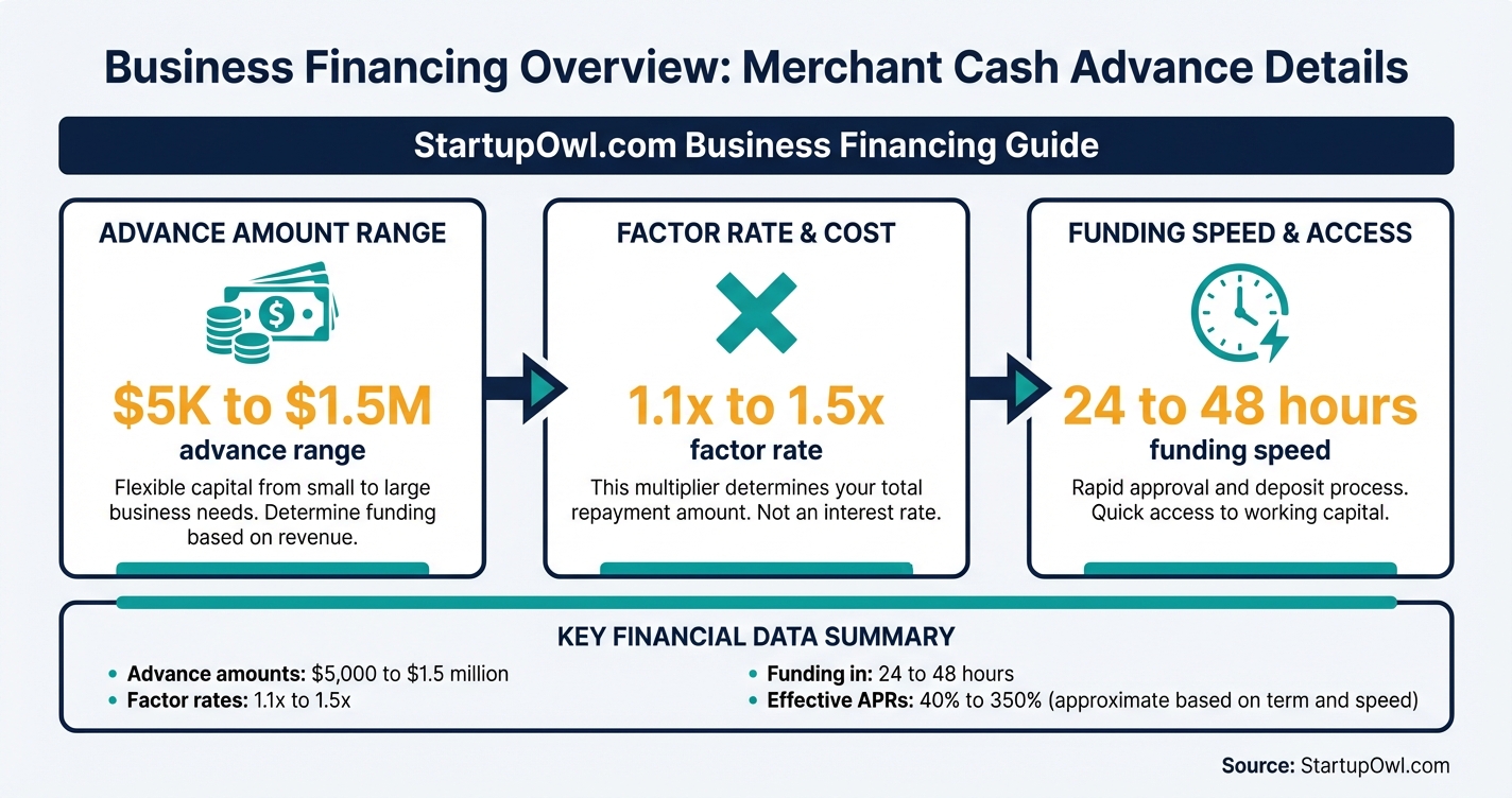 Merchant cash advance overview showing factor rates costs and funding timeline