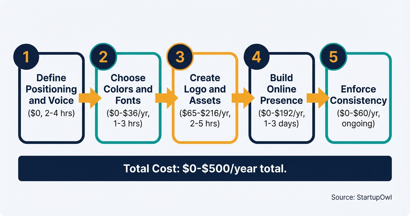 Five-step brand building process from positioning to consistency enforcement