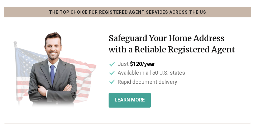 BetterLegal registered agent offer card reading just $120 a year, available in all 50 U.S. states, and rapid document delivery, under a banner calling it the top choice for registered agent services across the US.