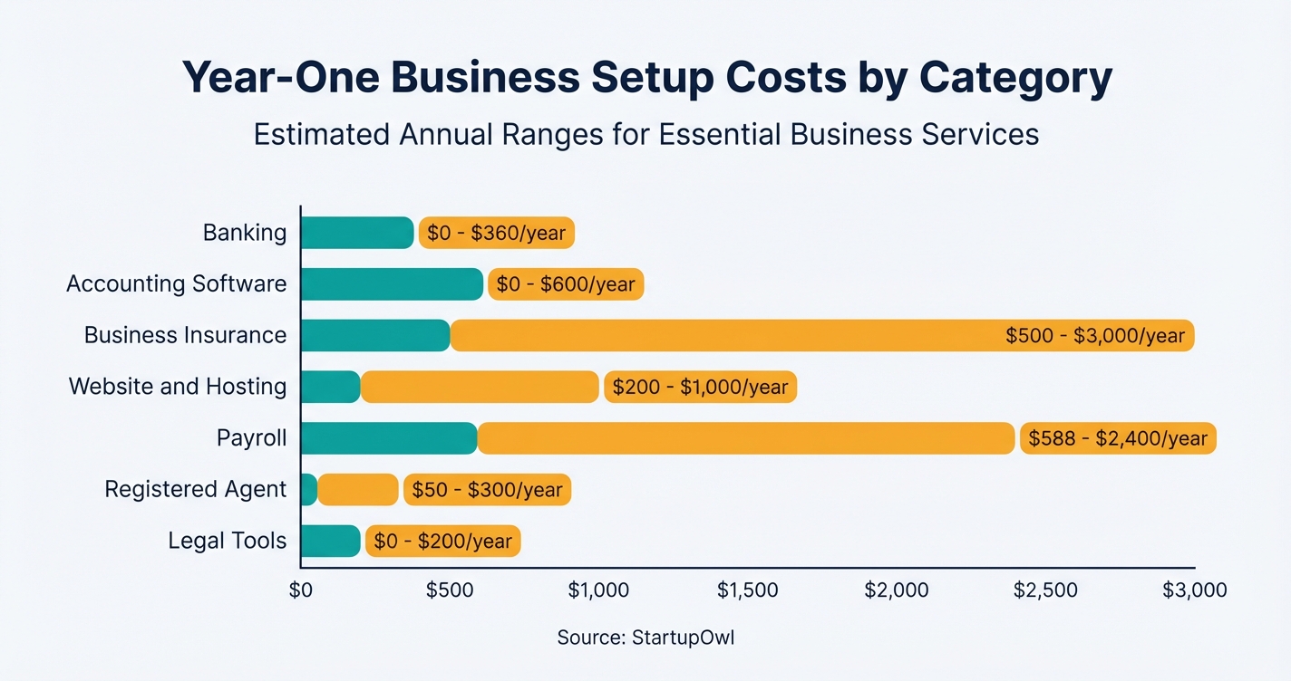 Horizontal bar chart showing year-one business setup costs by category
