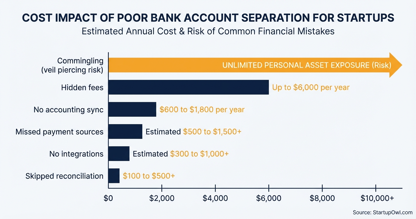 Cost comparison chart showing expenses from common bank account separation mistakes