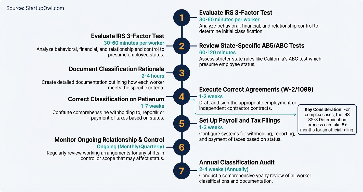 Step-by-step process flow for classifying workers as 1099 or W-2