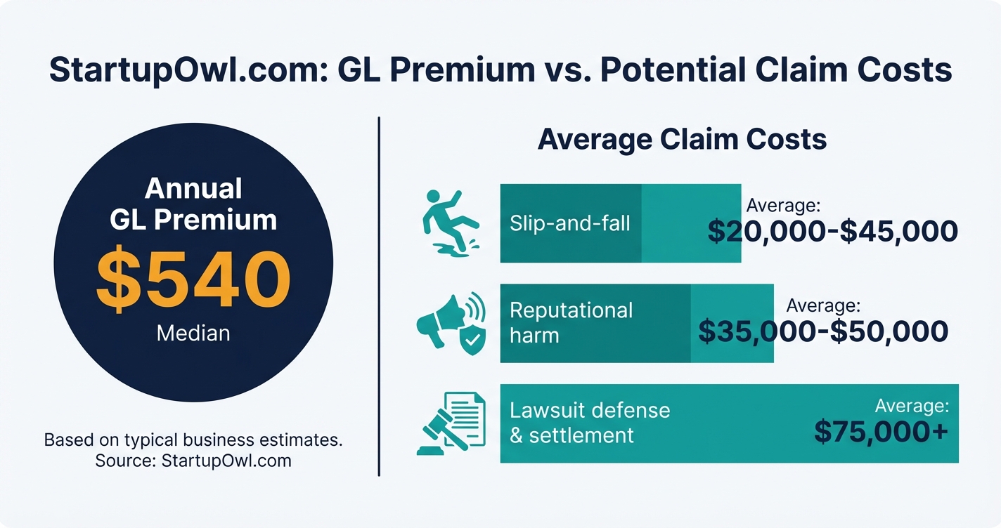 Infographic comparing annual GL premium cost to average claim costs